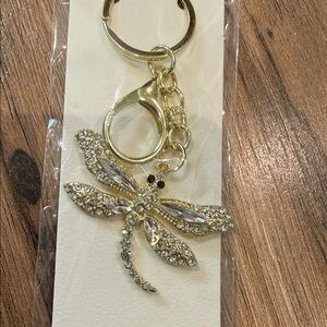 Blossom Dragonfly Crystal Keychain -gold. Makes great Bag Charms or Keychains